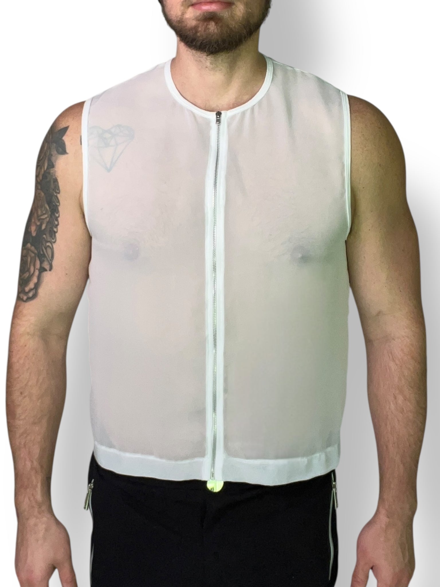Chiffon Zip Crop Sleeveless Shirt Sheer