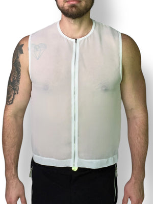 Chiffon Zip Crop Sleeveless Shirt Sheer