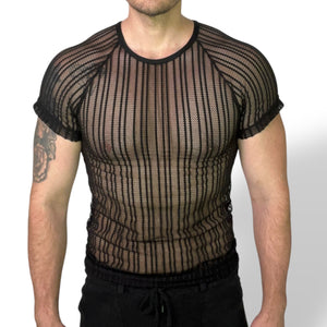 Stripe Mesh Raglan Fitted Teeshirt