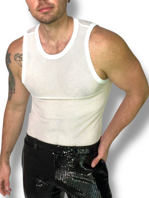 White Fishnet Tank Fitted