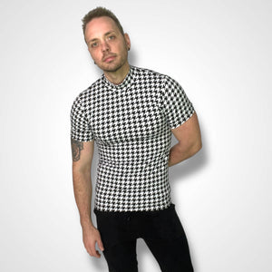 Houndstooth Fitted Mock Neck Tee
