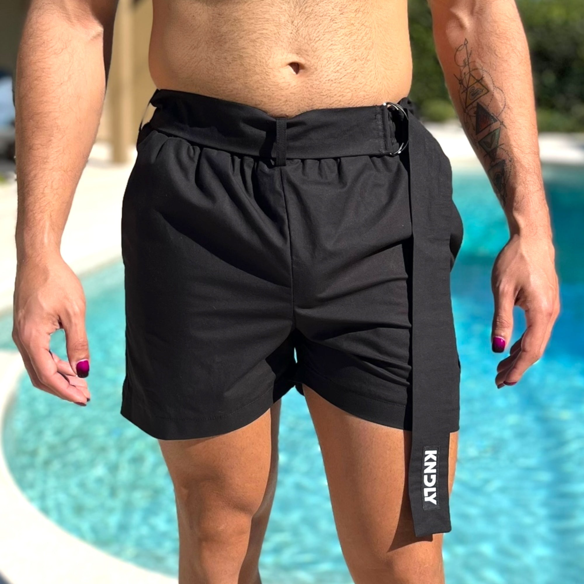 Mens Elastic Waist Short With D-ring Belt