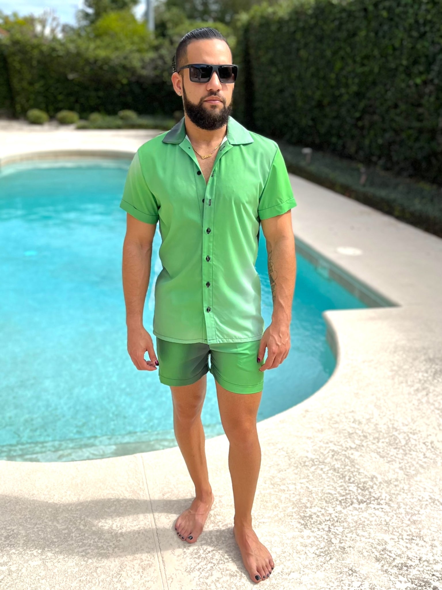 Mens Fitted Button Down Shorts Set Unique Pattern