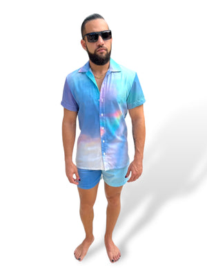 Mens Fitted Button Down Shorts Set Unique Pattern