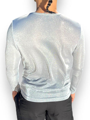 Mens Metallic Long Sleeve Tee Shirt