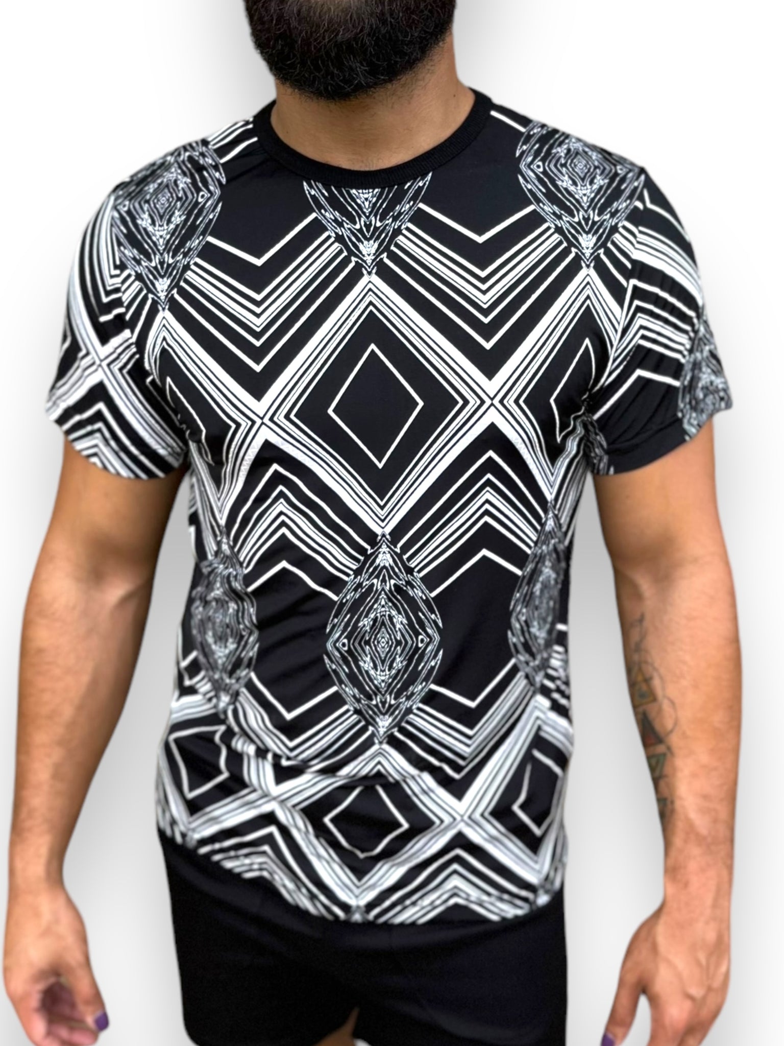 Black White Print Tee Shirt Mens