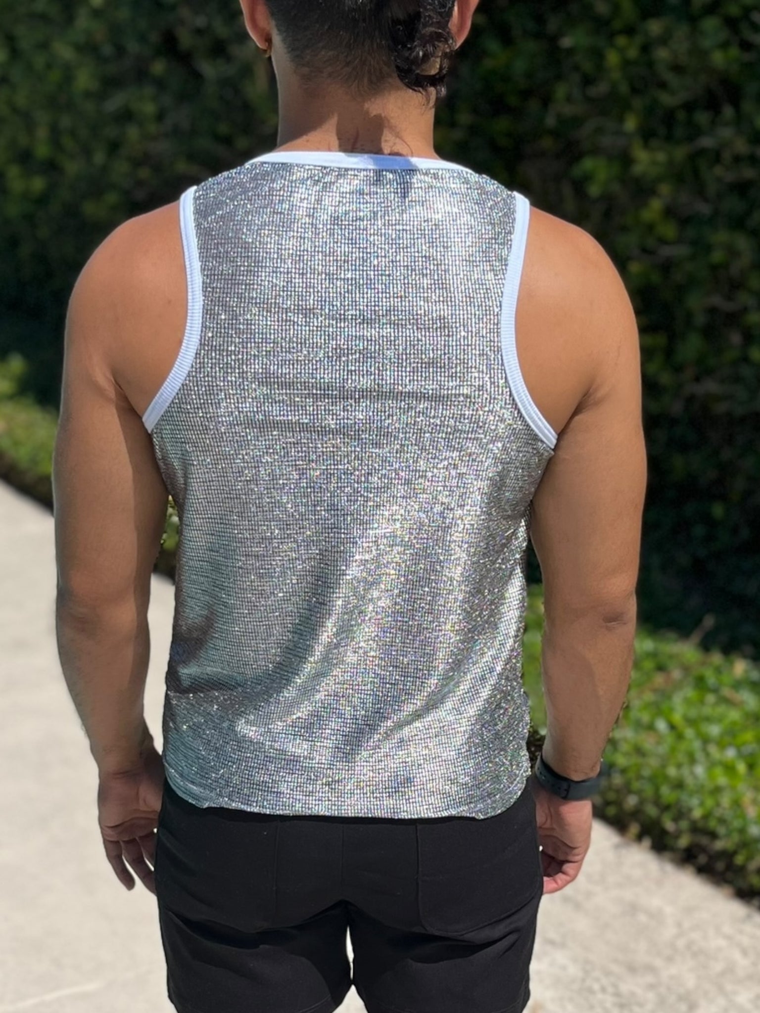 Chain Mail Reflective Stretch Mesh Tank Top