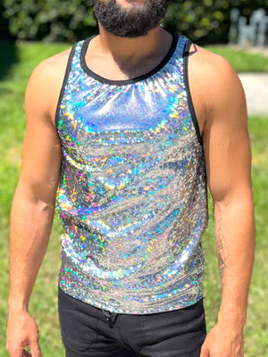 Holographic Prism Stretch Tank Top Mens