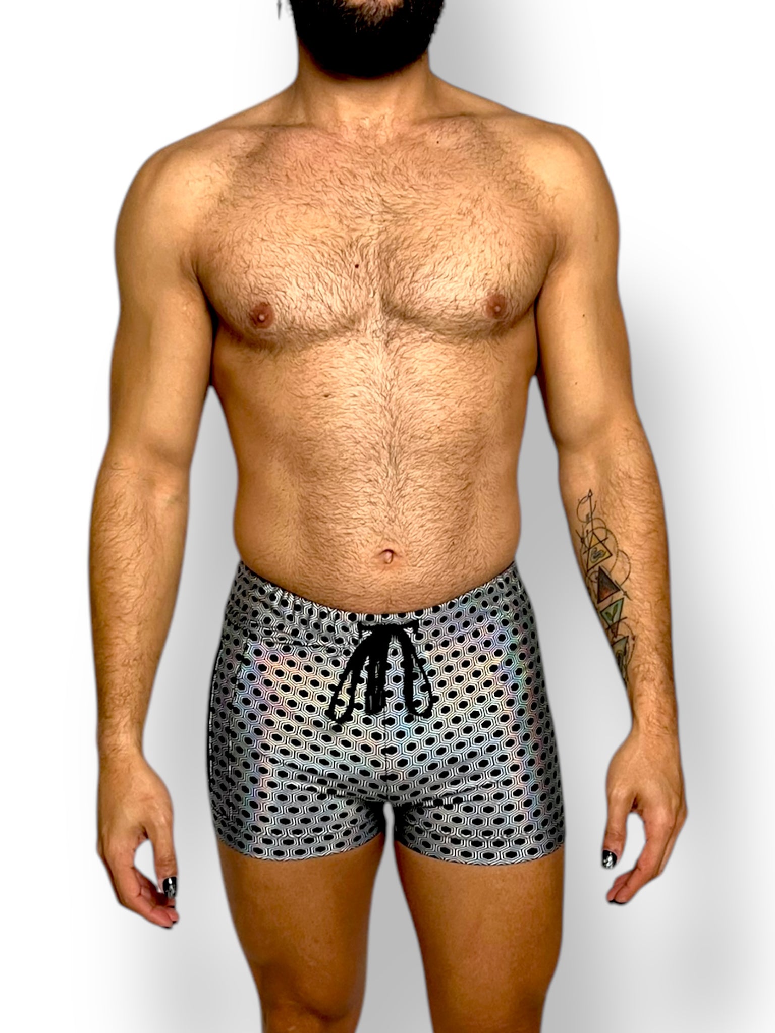 Holographic Psychedelic Print Fitted Tank and Zipper Short