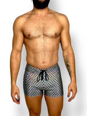 Holographic Psychedelic Print Fitted Tank and Zipper Short