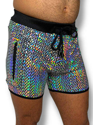 Holographic Stretch Zip Pocket Mens Short