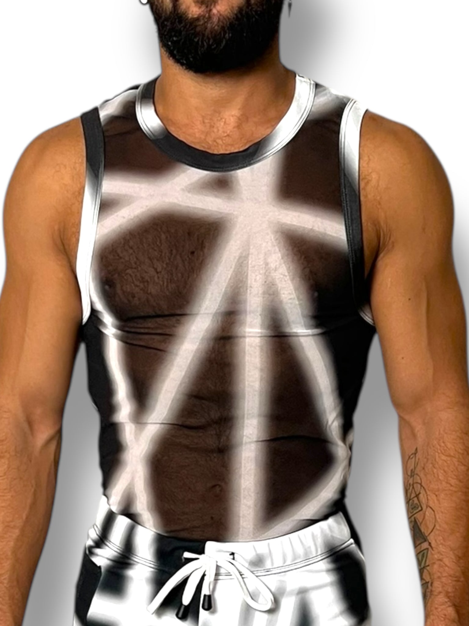 Black White Stretch Mesh Tank Short Set