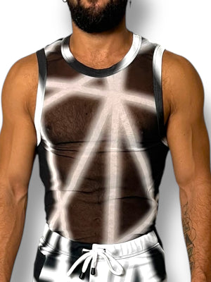 Black White Stretch Mesh Tank Short Set