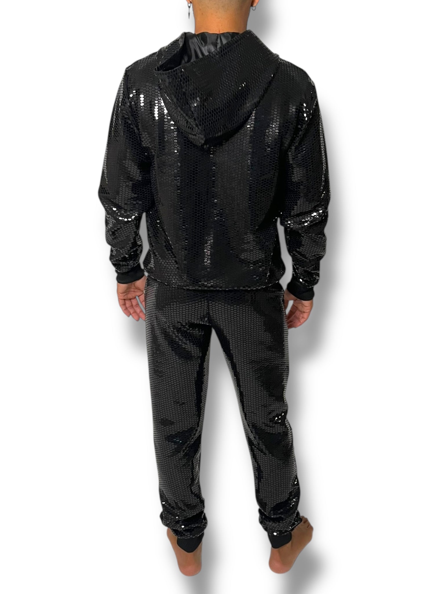 Black Sequin Stretch Hoodie Jogger Set