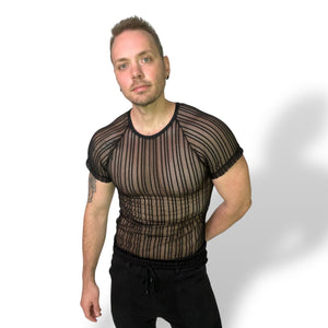 Stripe Mesh Raglan Fitted Teeshirt