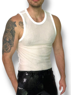 White Fishnet Tank Fitted