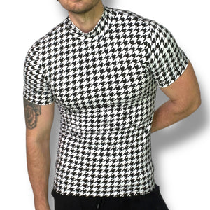 Houndstooth Fitted Mock Neck Tee