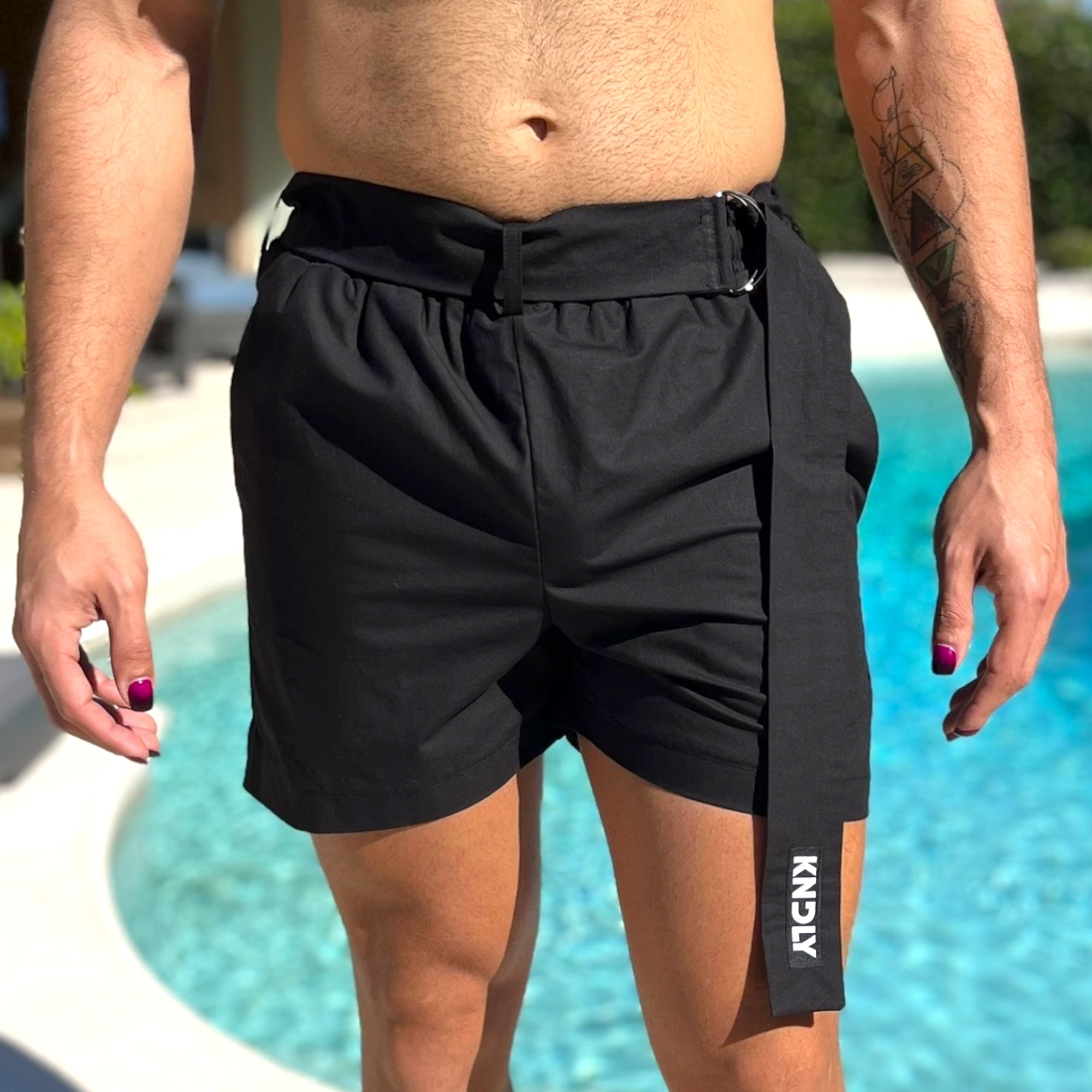 Mens Elastic Waist Short With D-ring Belt