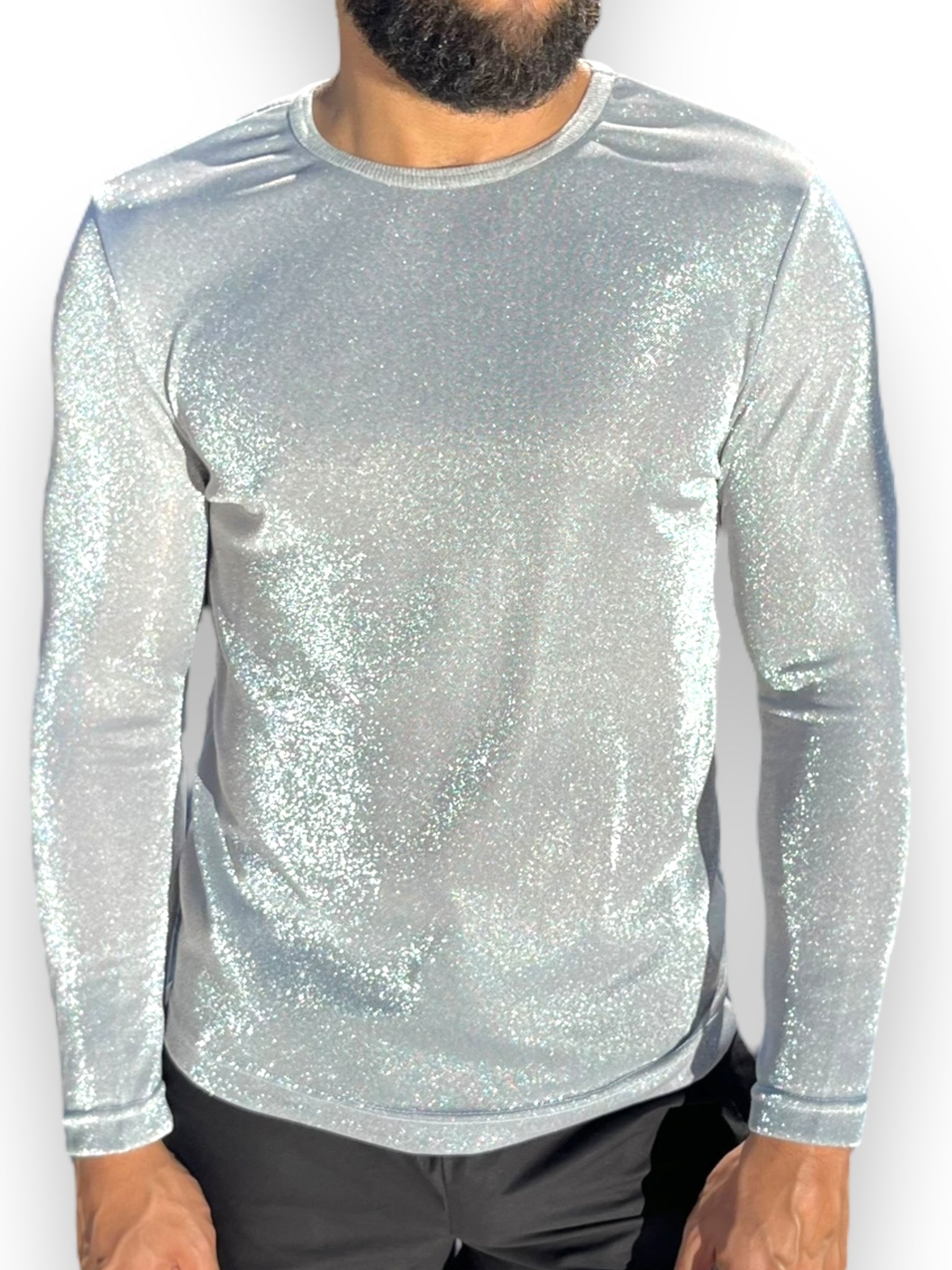 Mens Metallic Long Sleeve Tee Shirt