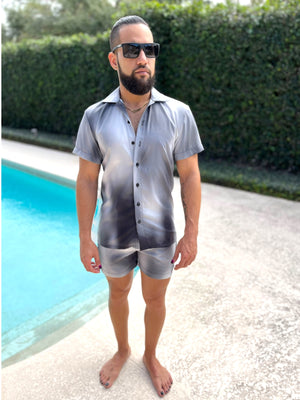 Mens Fitted Button Down Shorts Set Unique Pattern