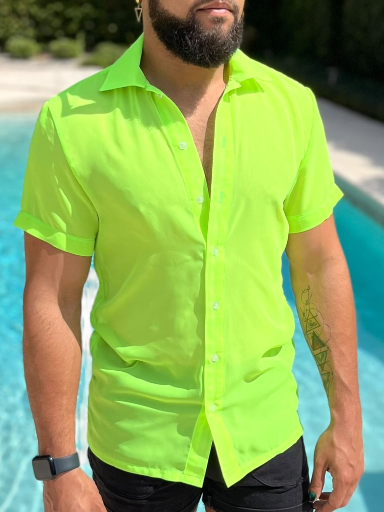 neon dress shirt mens Mens Dress Shirt Neon Green Modern Fit Wrinkle-Free Cotton Blend Amanti NEW