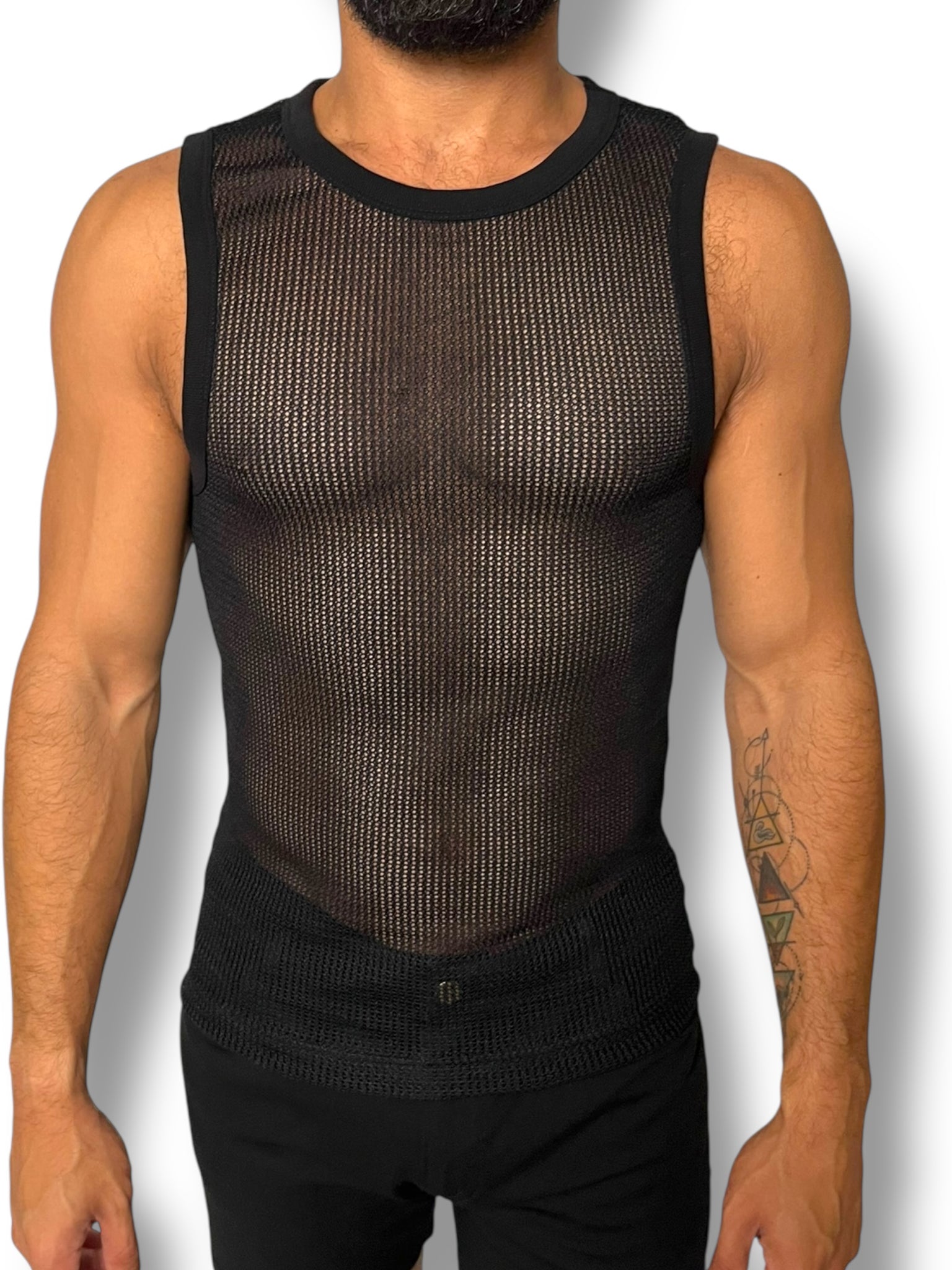 Black Crochet Fitted Mens Tank Crop