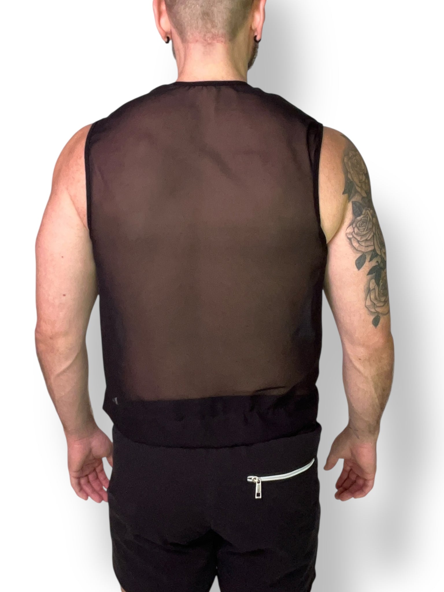Chiffon Zip Crop Sleeveless Shirt Sheer