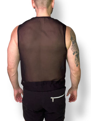 Chiffon Zip Crop Sleeveless Shirt Sheer