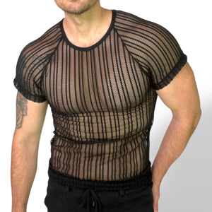 Stripe Mesh Raglan Fitted Teeshirt