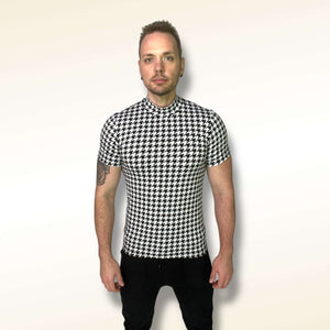 Houndstooth Fitted Mock Neck Tee