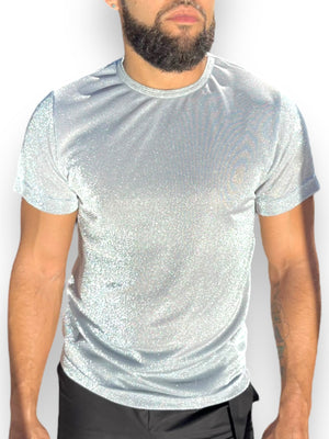 Metallic Jersey Mens Tee Shirt Shiny