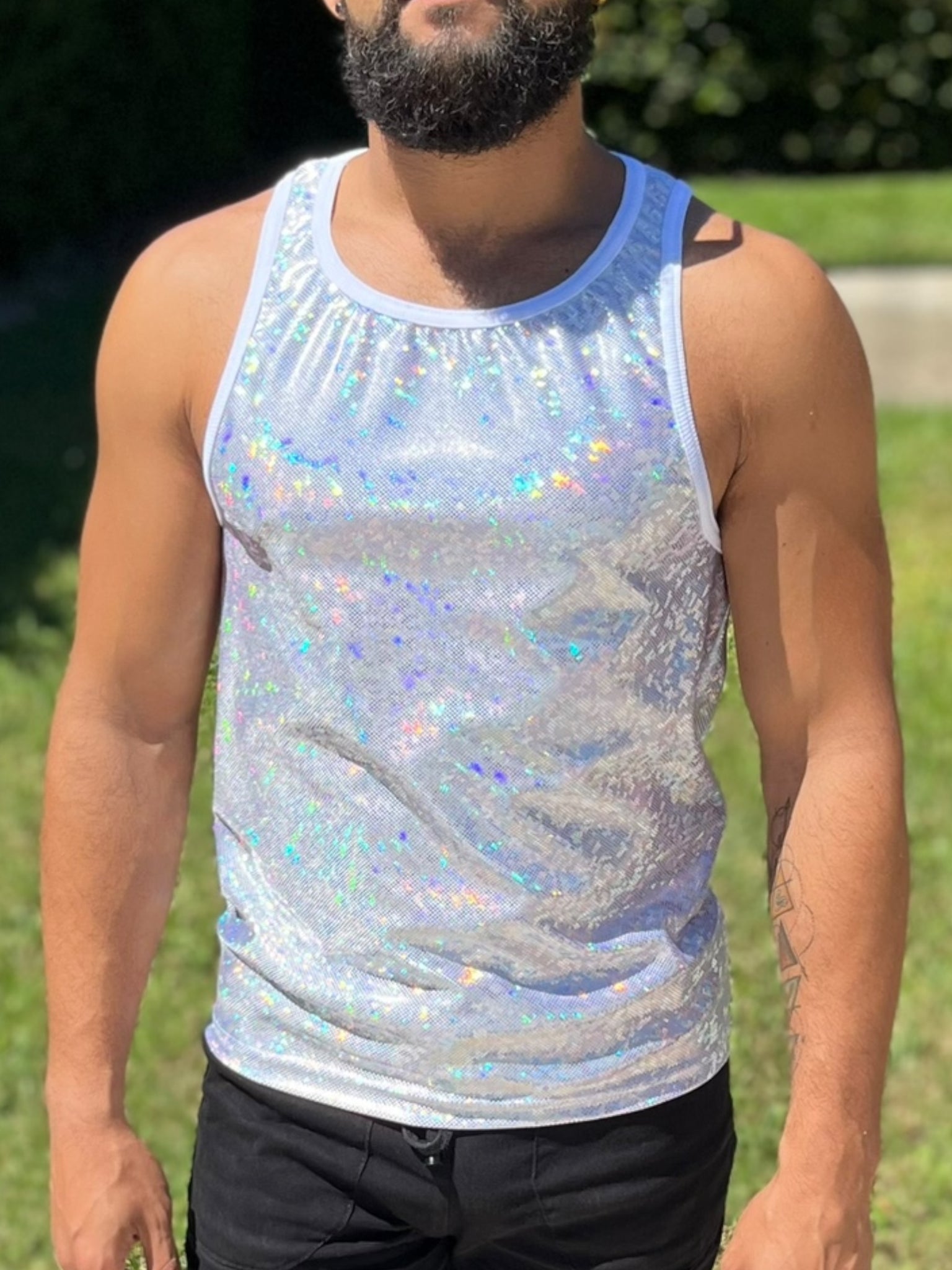 Holographic Prism Stretch Tank Top Mens