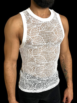 Crochet Fitted Knit Mens Tank