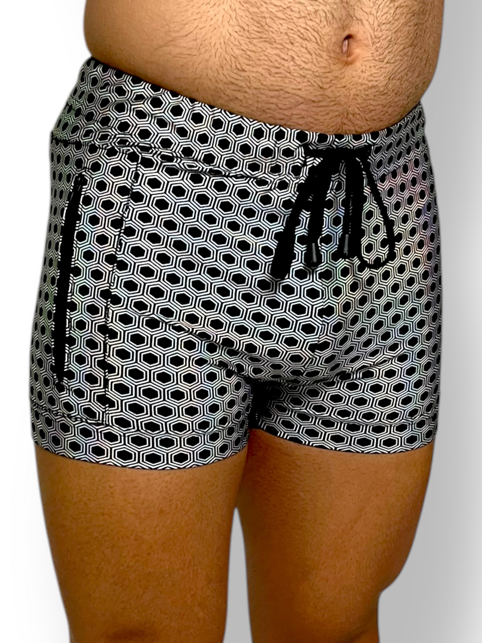 Holographic Psychedelic Print Fitted Tank and Zipper Short