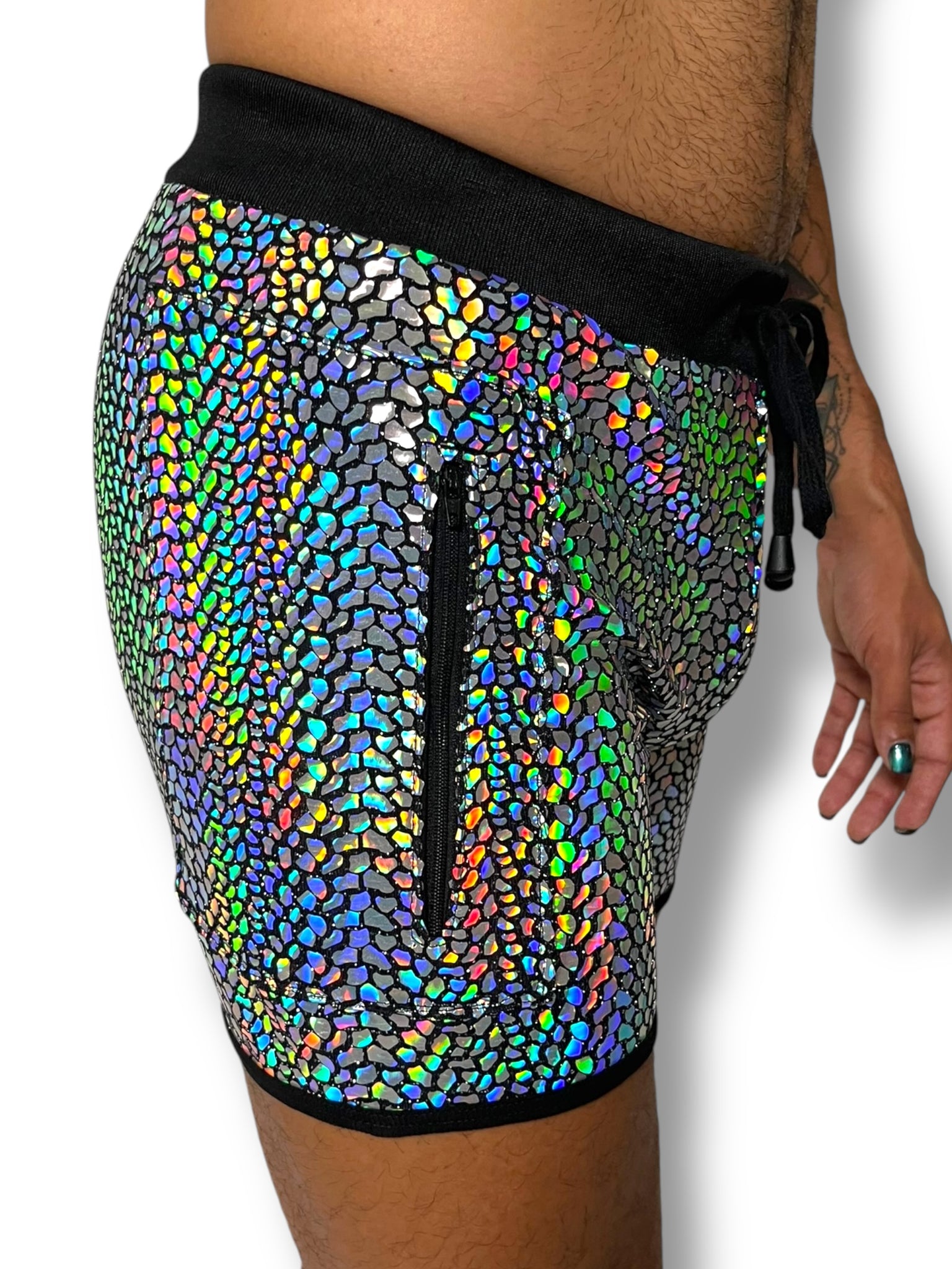 Holographic Stretch Zip Pocket Mens Short