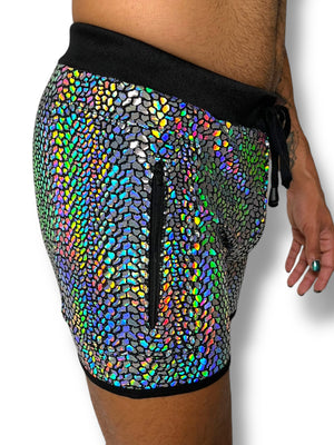 Holographic Stretch Zip Pocket Mens Short