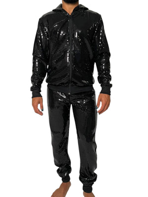 Black Sequin Stretch Hoodie Jogger Set