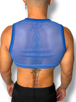 Blue Crochet Fitted Mens Tank Crop