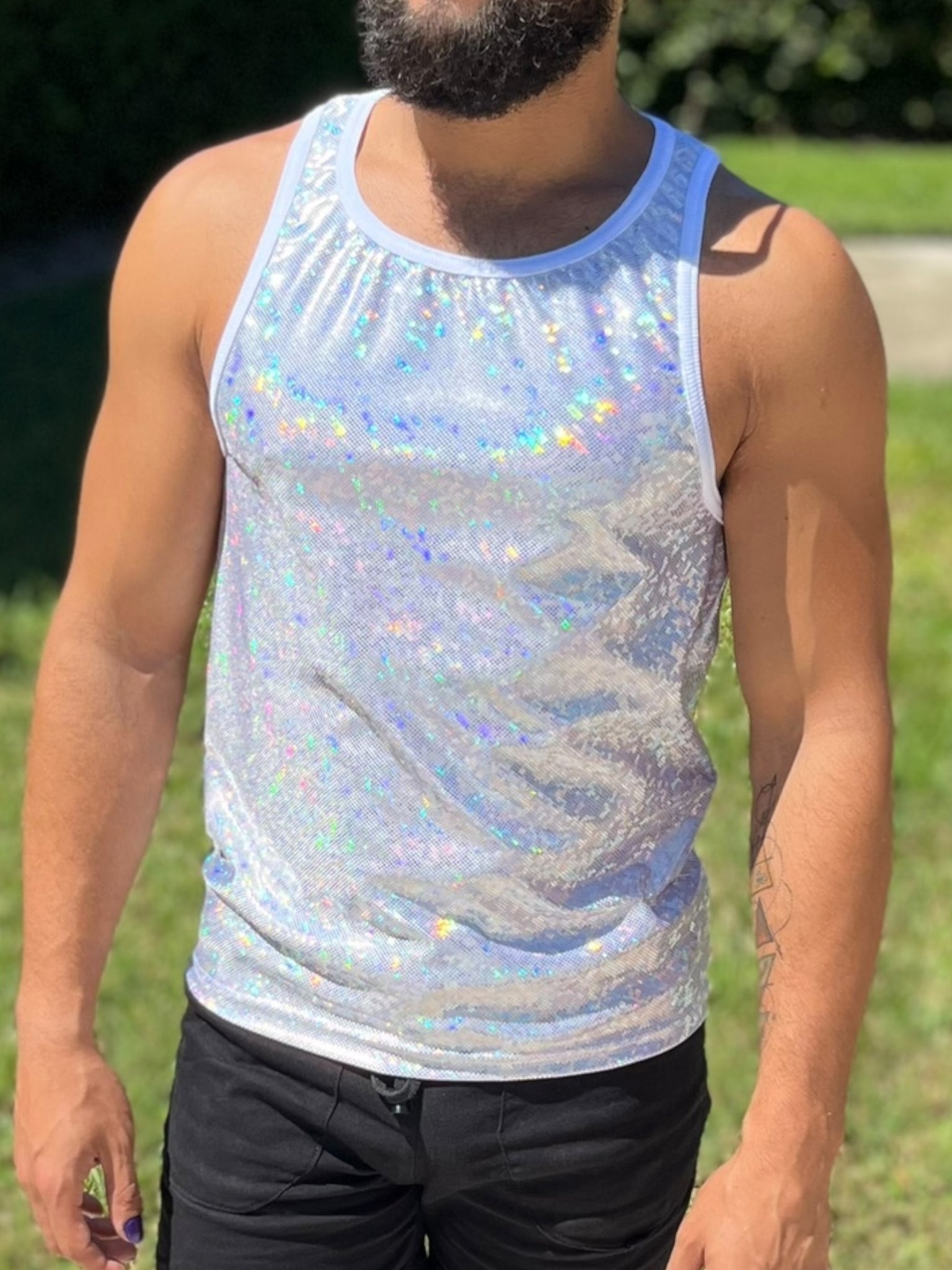 Holographic Prism Stretch Tank Top Mens