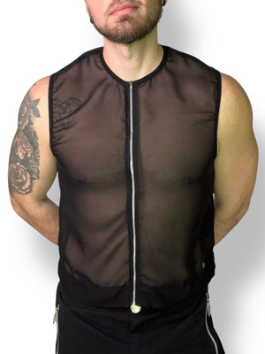 Chiffon Zip Crop Sleeveless Shirt Sheer
