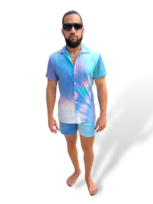 Mens Fitted Button Down Shorts Set Unique Pattern