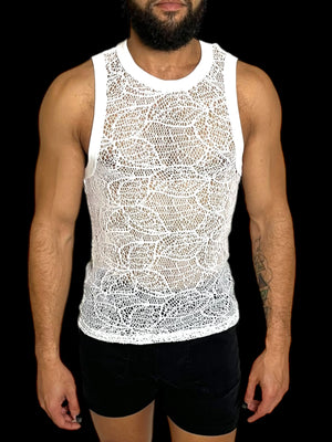 Crochet Fitted Knit Mens Tank