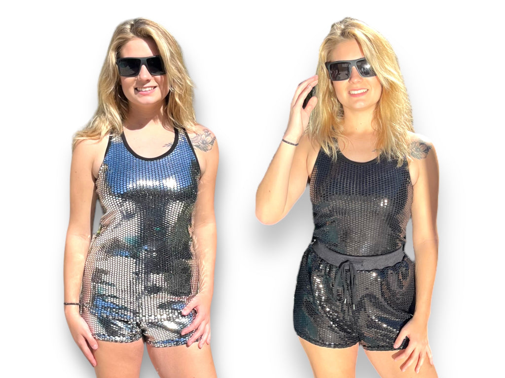 Women's Stretch Sequin Light Up Tank and Short Set Bright