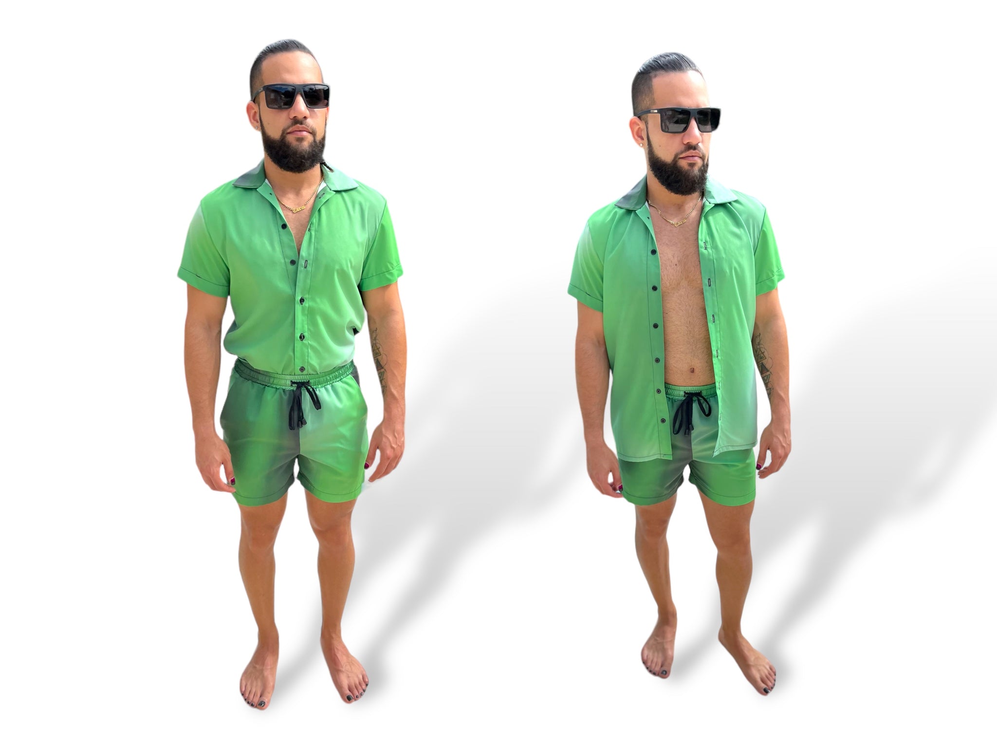 Mens Fitted Button Down Shorts Set Unique Pattern