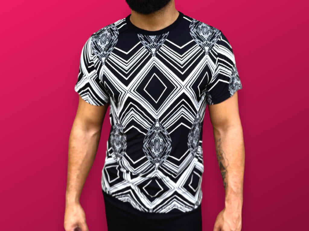 Black White Print Tee Shirt Mens