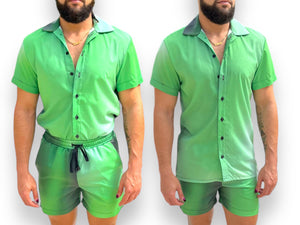 Mens Fitted Button Down Shorts Set Unique Pattern