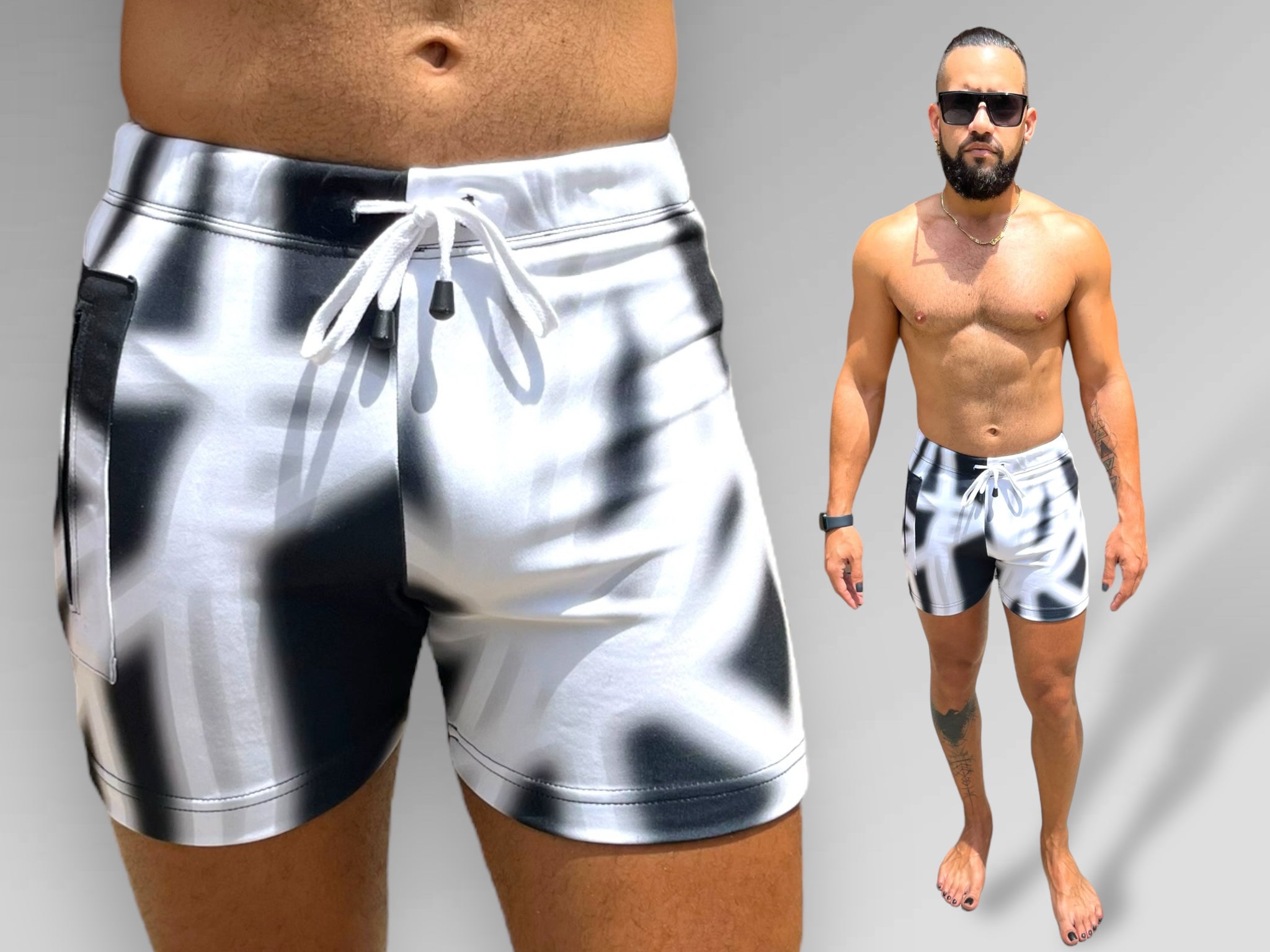 Black White Stretch Mesh Tank Short Set