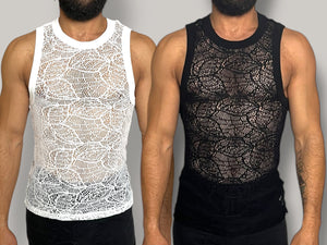 Crochet Fitted Knit Mens Tank