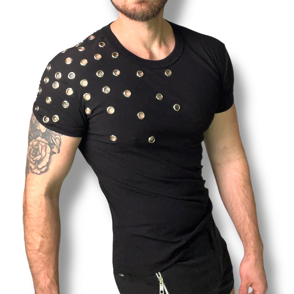 Silver Grommet Fitted Tee Shirt
