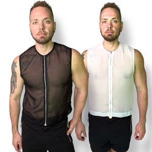 Chiffon Zip Crop Sleeveless Shirt Sheer